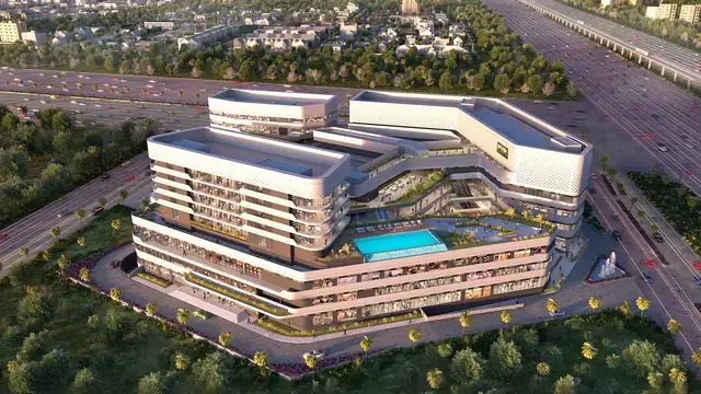Elan Miracle – aerial view with rooftop pool beside Dwarka Expressway (artist's impression)