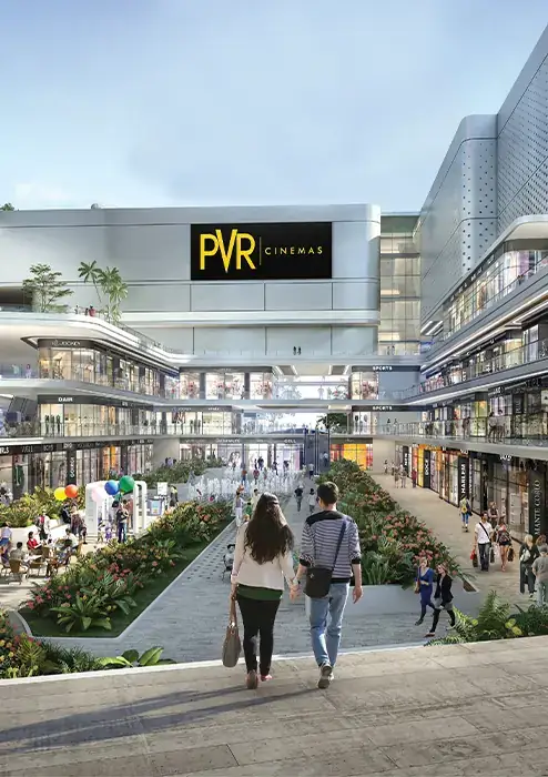 Elan Miracle – landscaped high-street retail court leading to the PVR Cinemas block (artist's impression)