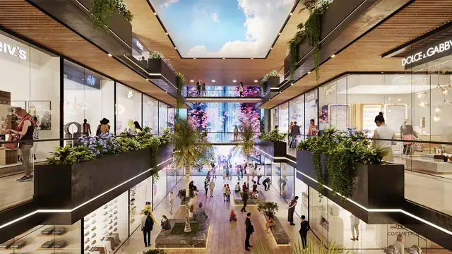 Elan Paradise multi-level retail arcade with planted balconies