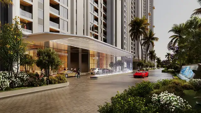 Tower base and porte-cochère arrival at Elan The Presidential