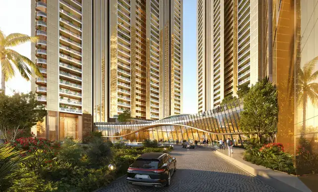 Twin towers of Elan The Statement with landscaped arrival court