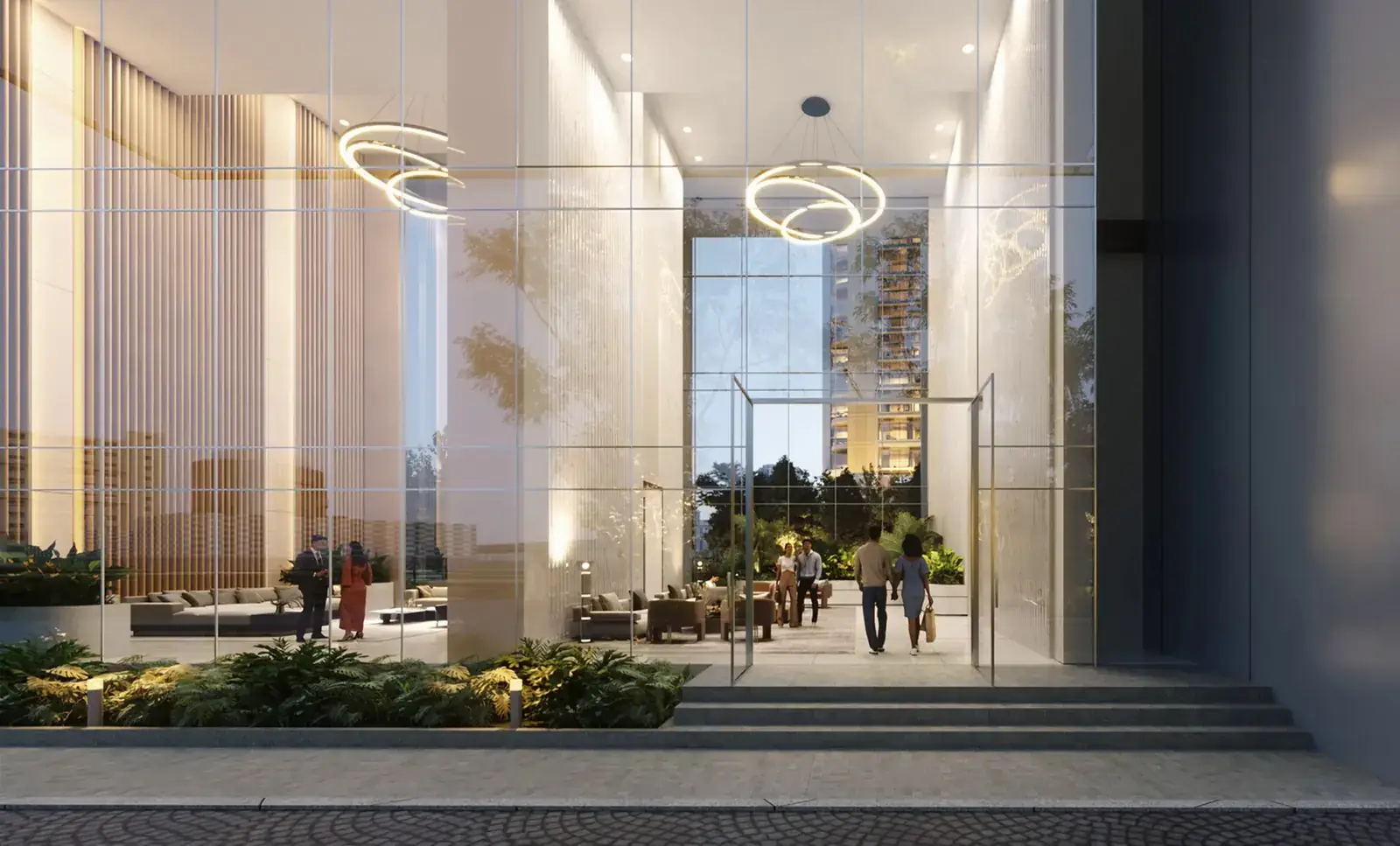 Triple-height entrance lobby at Elan The Statement
