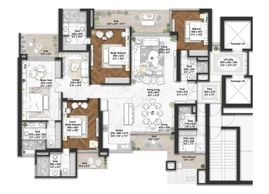 Elan The Statement 4 BHK + SQ (Typical Unit) floor plan