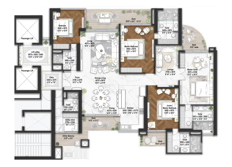Elan The Statement 4 BHK + SQ (Corner Unit) floor plan