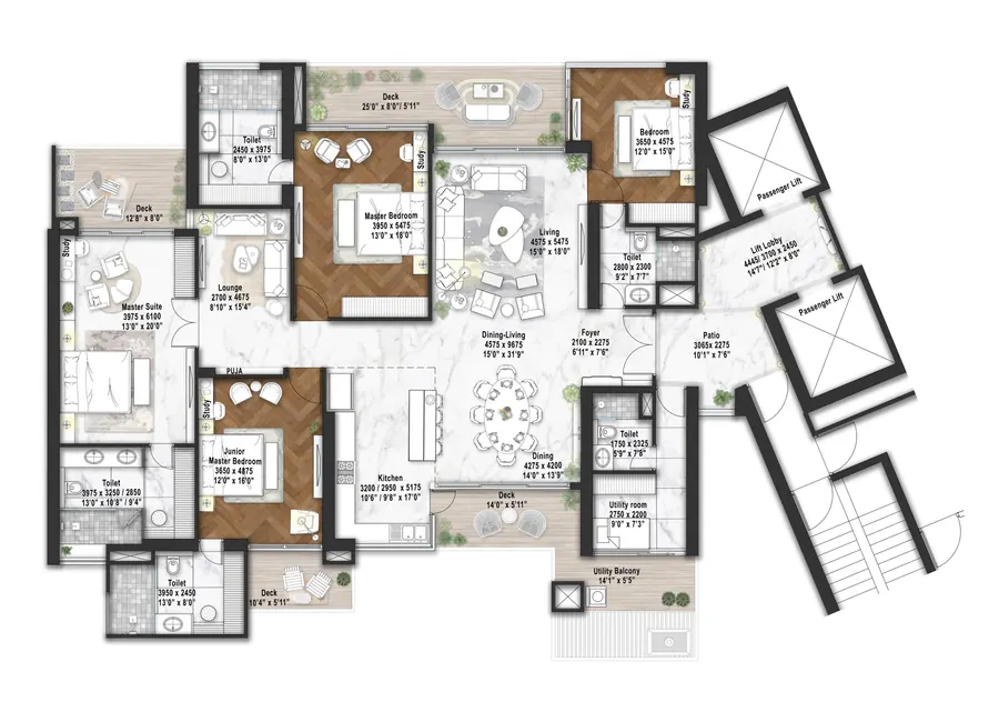 Elan The Statement 4 BHK + SQ (Tower 4 Unit) floor plan